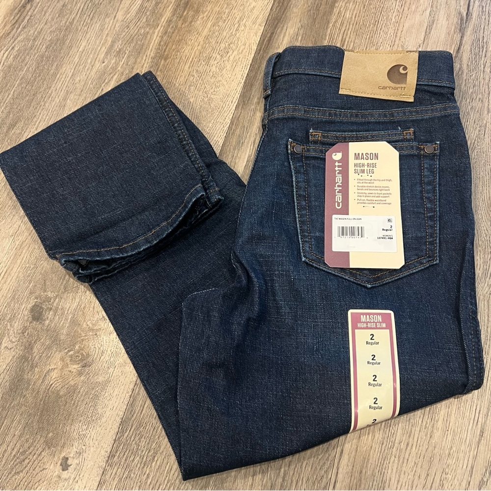 NEW Carhartt Mason Women’s 2 Regular Dark Blue Slim Leg Jeans High Ride Work
